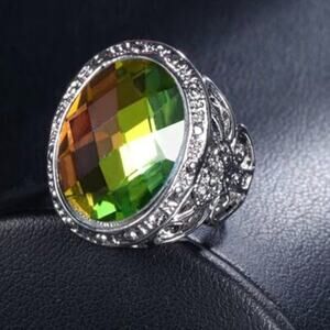 Fashion Cubic Zircon Rings Vintage Antique Silver Color Hollow Big Ring Size 8